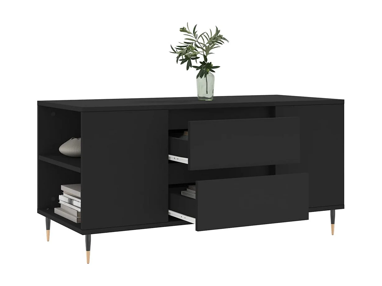Tavolino da Salotto Nero 102x44,5x50 cm in Legno Multistrato