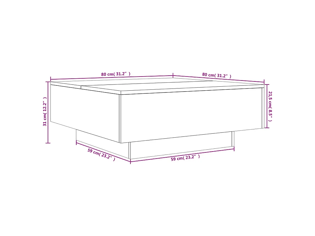 Couchtisch mit LED-Leuchten Weiß 80x80x31 cm