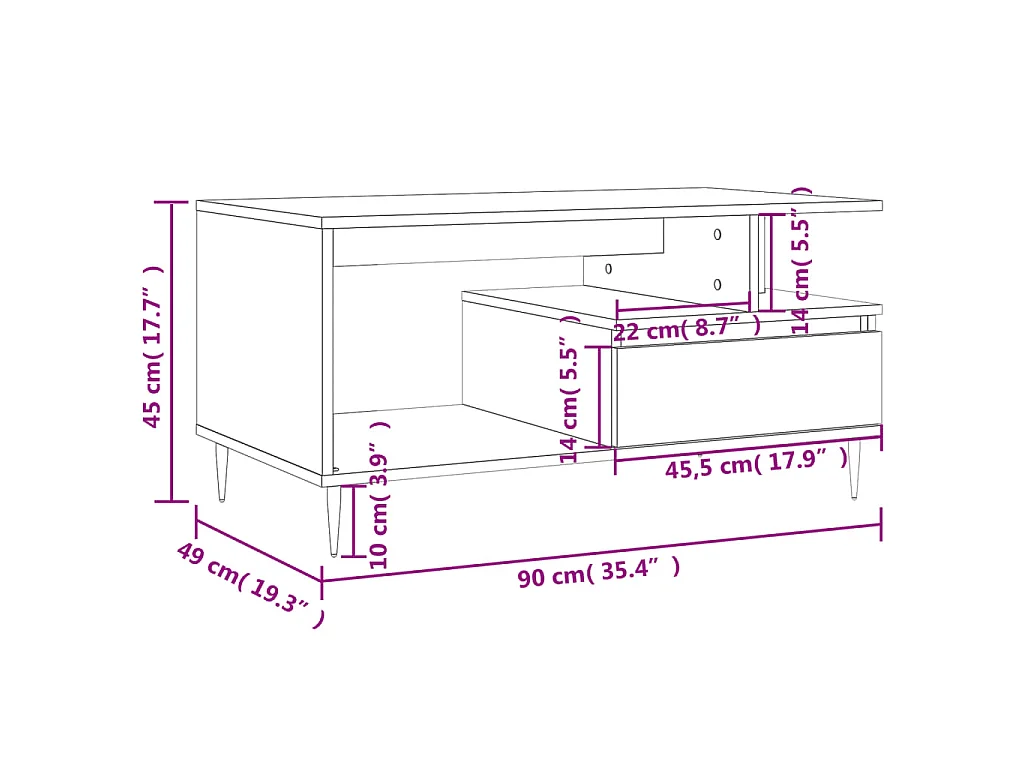Mesa de centro madera contrachapada gris Sonoma 90x49x45 cm