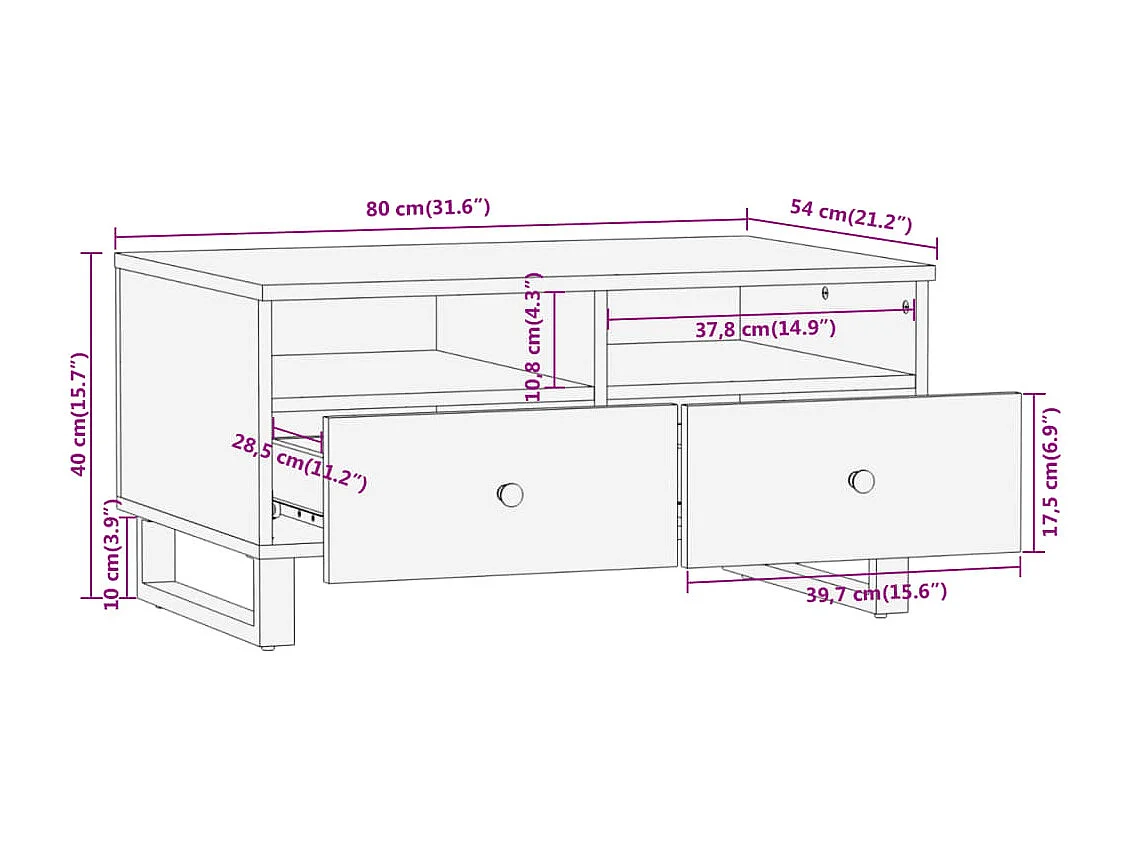Table basse marron et noir 80x54x40 cm bois de massif manguier