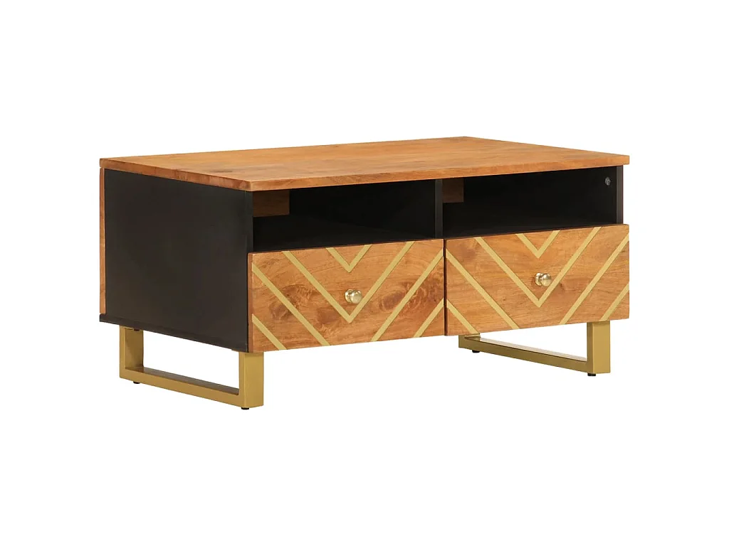 Table basse marron et noir 80x54x40 cm bois de massif manguier