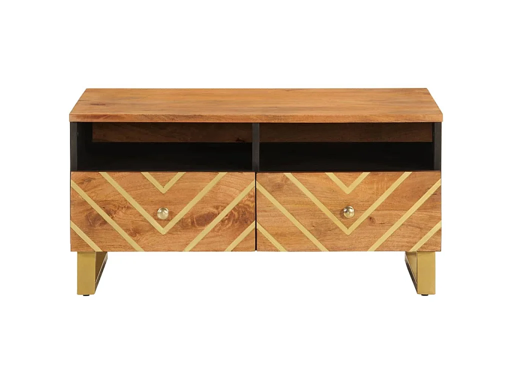 Table basse marron et noir 80x54x40 cm bois de massif manguier
