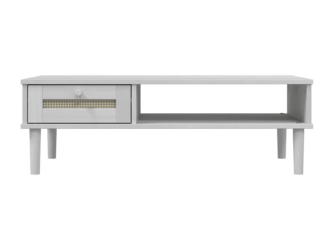 Table basse SENJA aspect rotin blanc 100x55x33 cm bois massif