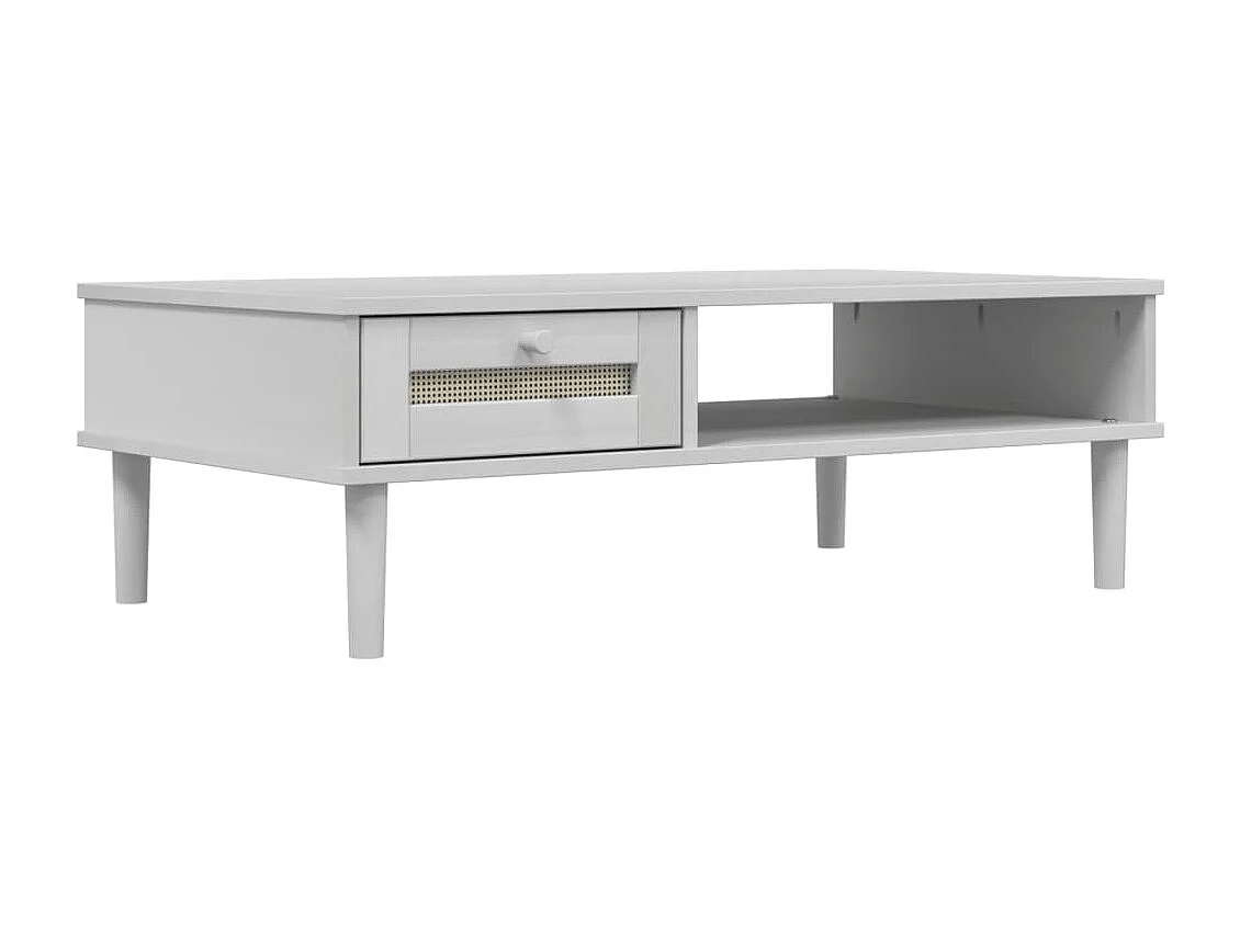 Table basse SENJA aspect rotin blanc 100x55x33 cm bois massif