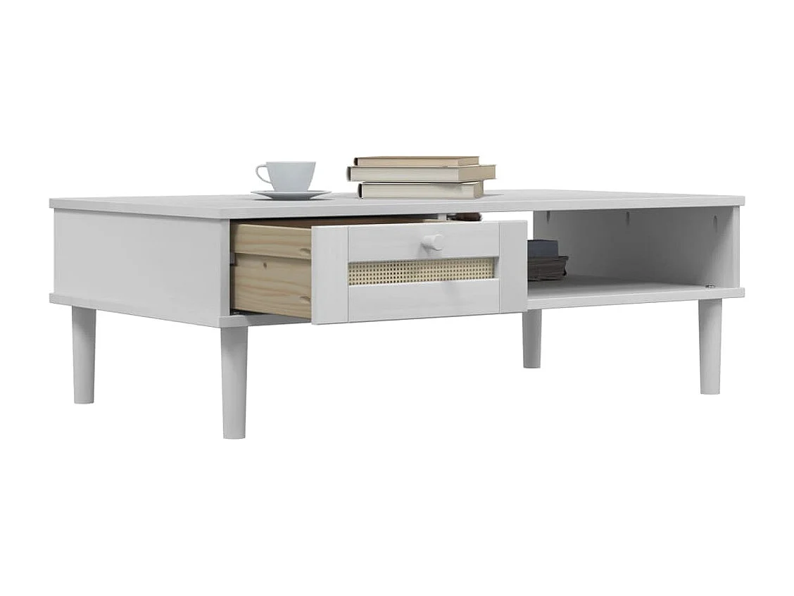 Table basse SENJA aspect rotin blanc 100x55x33 cm bois massif