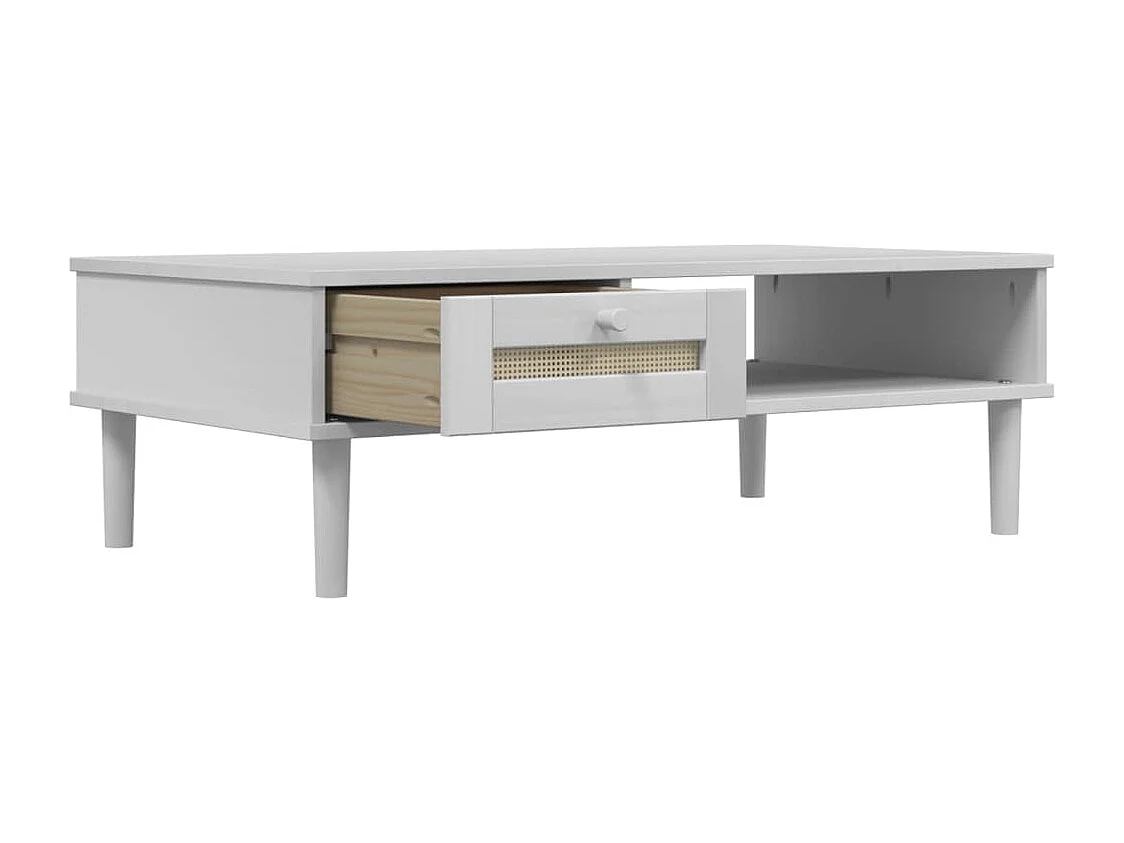 Table basse SENJA aspect rotin blanc 100x55x33 cm bois massif