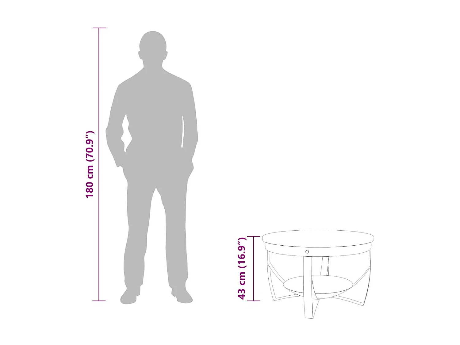 Couchtisch Ø68x43 cm Massivholz Akazie