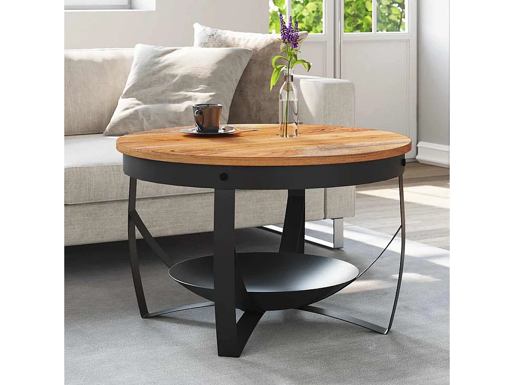 Tavolino da Salotto Ø68x43 cm in Legno Massello di Acacia