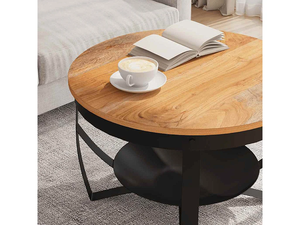 Tavolino da Salotto Ø68x43 cm in Legno Massello di Acacia