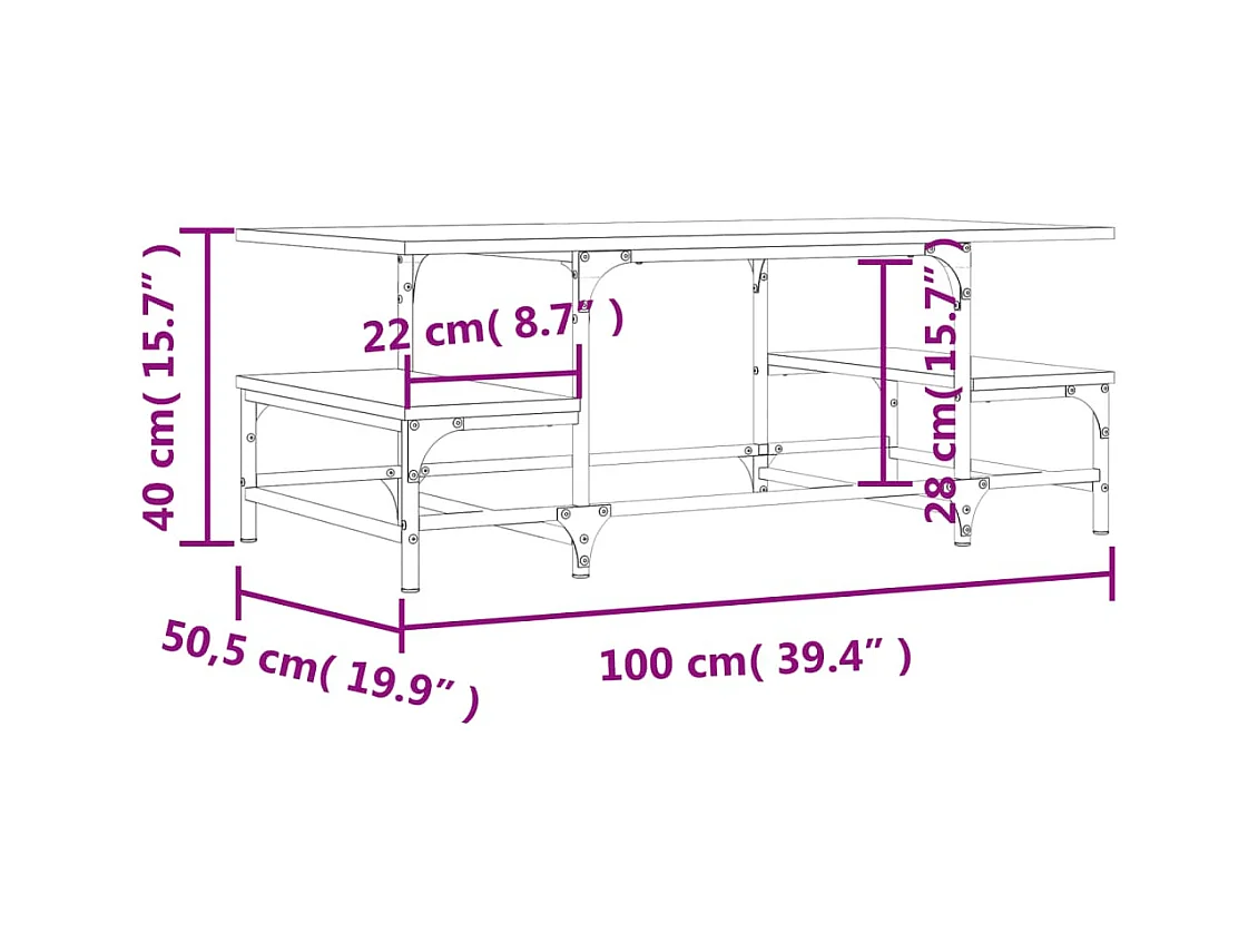 Table basse noir 100x50,5x40 cm bois d'ingénierie