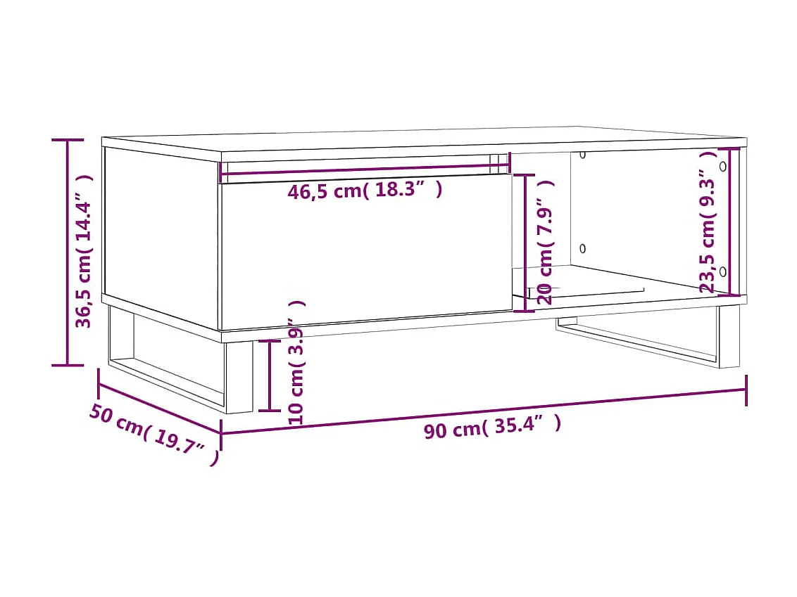 Table basse Chêne fumé 90x50x36,5 cm Bois d'ingénierie