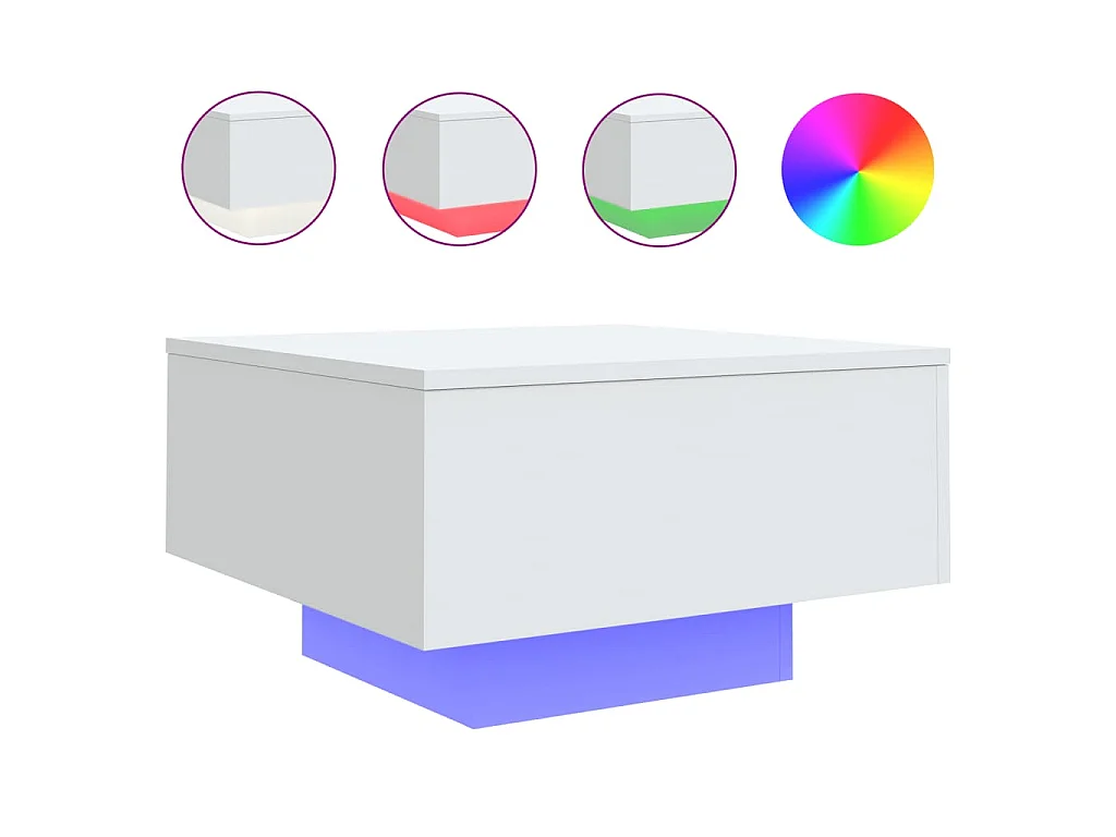 Table basse avec lumières LED blanc 55x55x31 cm