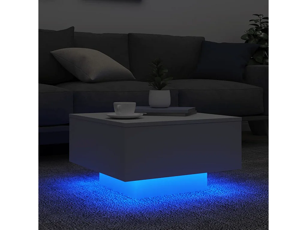 Table basse avec lumières LED blanc 55x55x31 cm