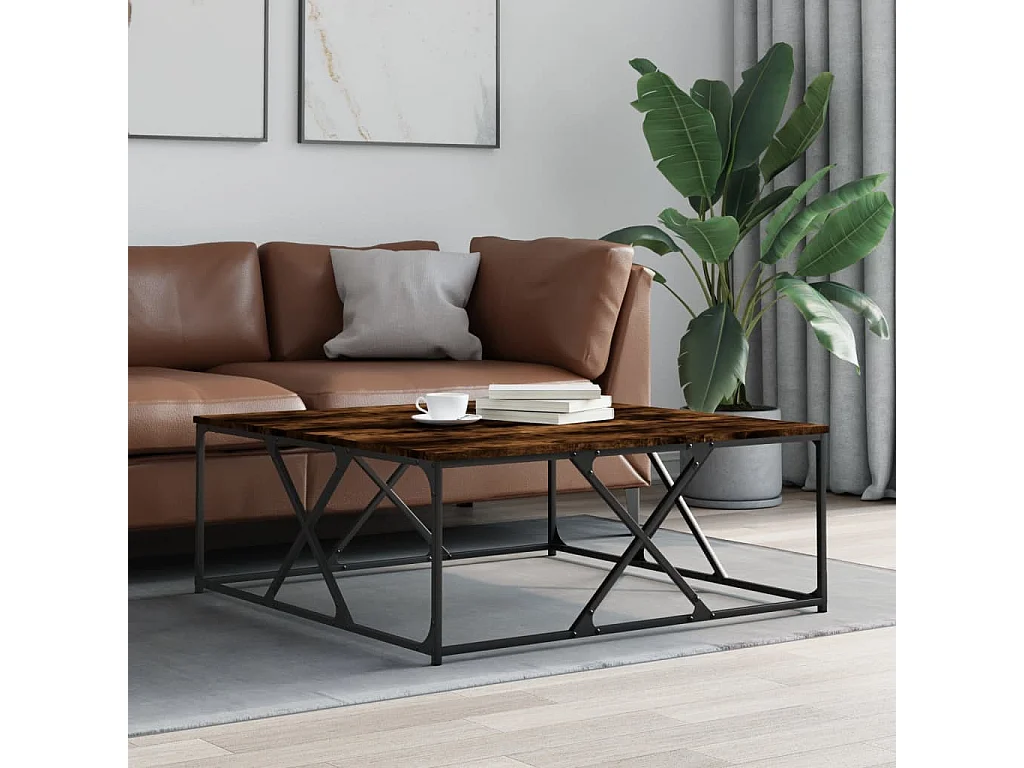 Salontafel 100x100x40 cm bewerkt hout gerookt eikenkleurig