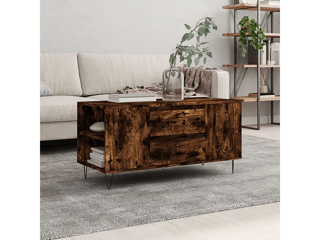 Tavolino da Salotto Rovere Fumo 102x44,5x50cm Legno Multistrato