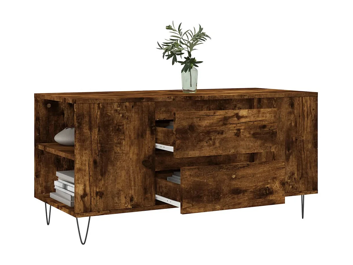 Tavolino da Salotto Rovere Fumo 102x44,5x50cm Legno Multistrato