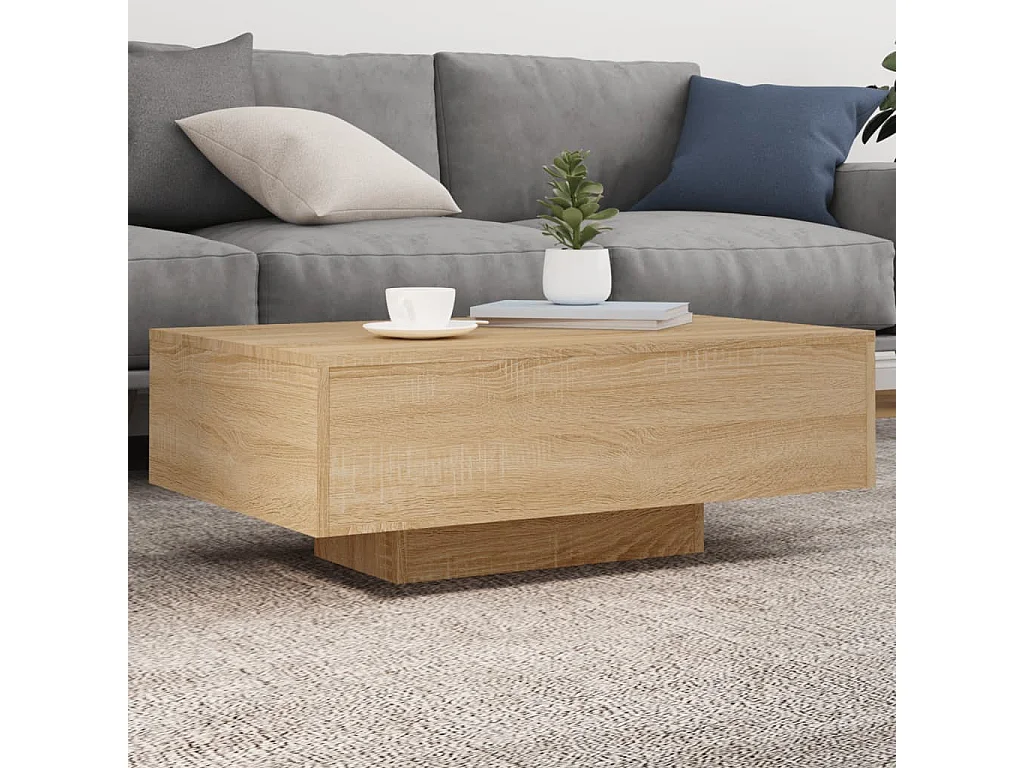 Table basse avec lumières LED chêne sonoma 85x55x31 cm