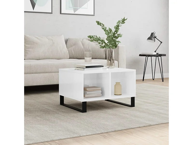 Mesa de centro madera contrachapada blanco brillo 60x50x36,5 cm