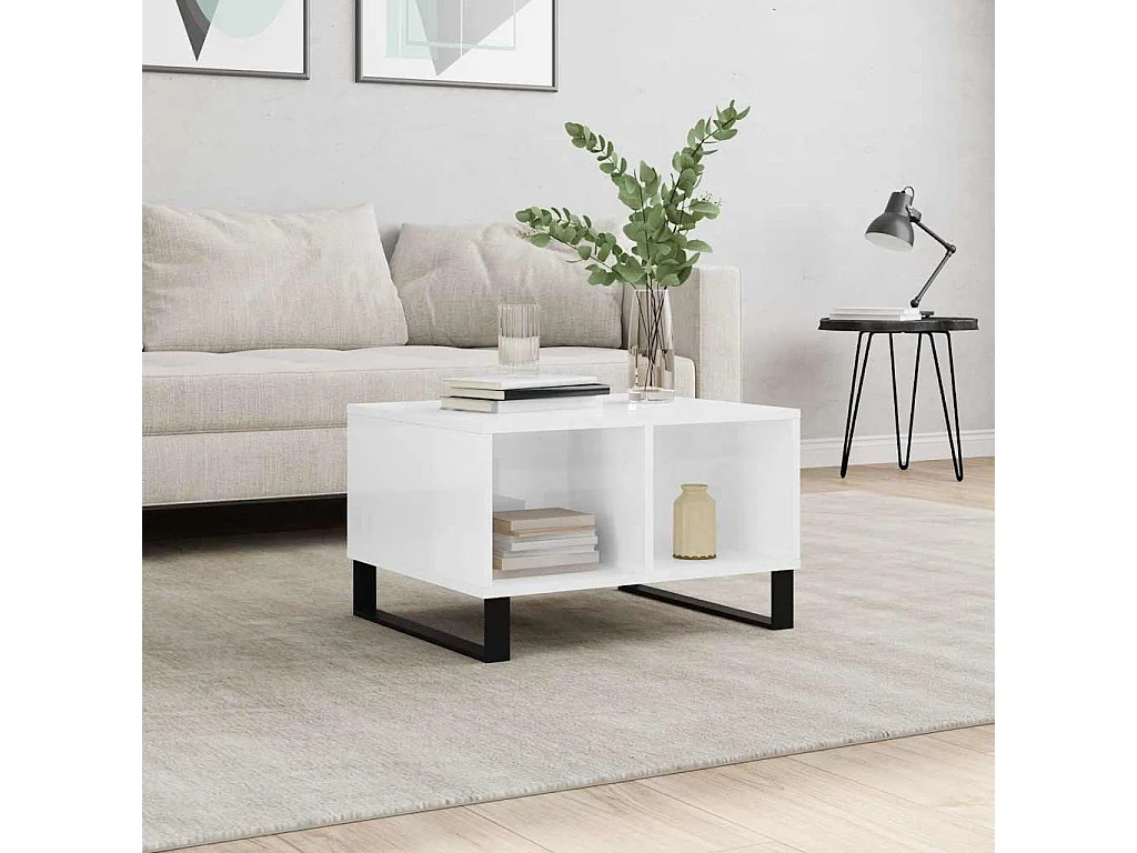 Table basse Blanc brillant 60x50x36,5 cm Bois d'ingénierie