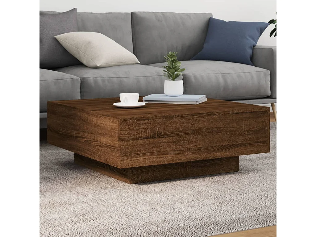 Table basse avec lumières LED chêne marron 80x80x31 cm