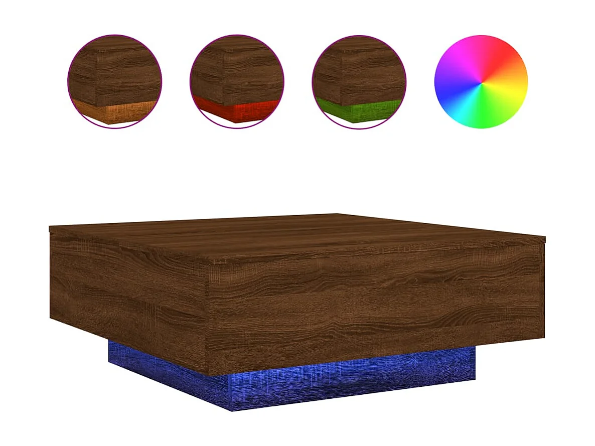 Table basse avec lumières LED chêne marron 80x80x31 cm