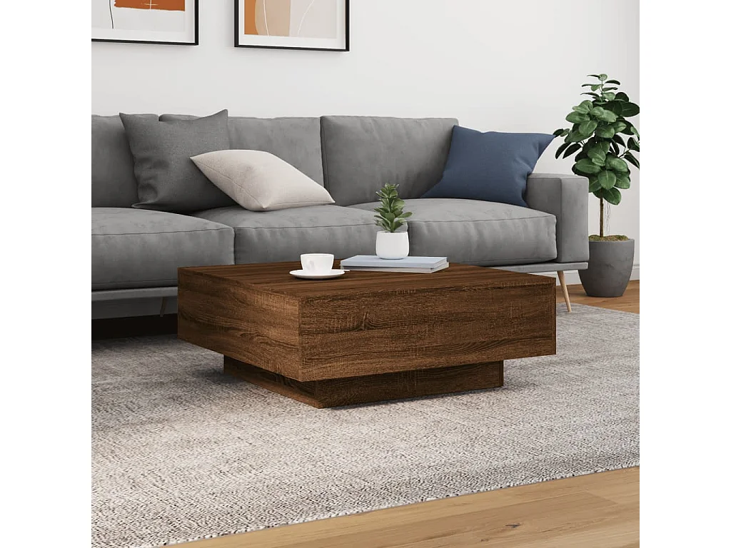 Table basse avec lumières LED chêne marron 80x80x31 cm