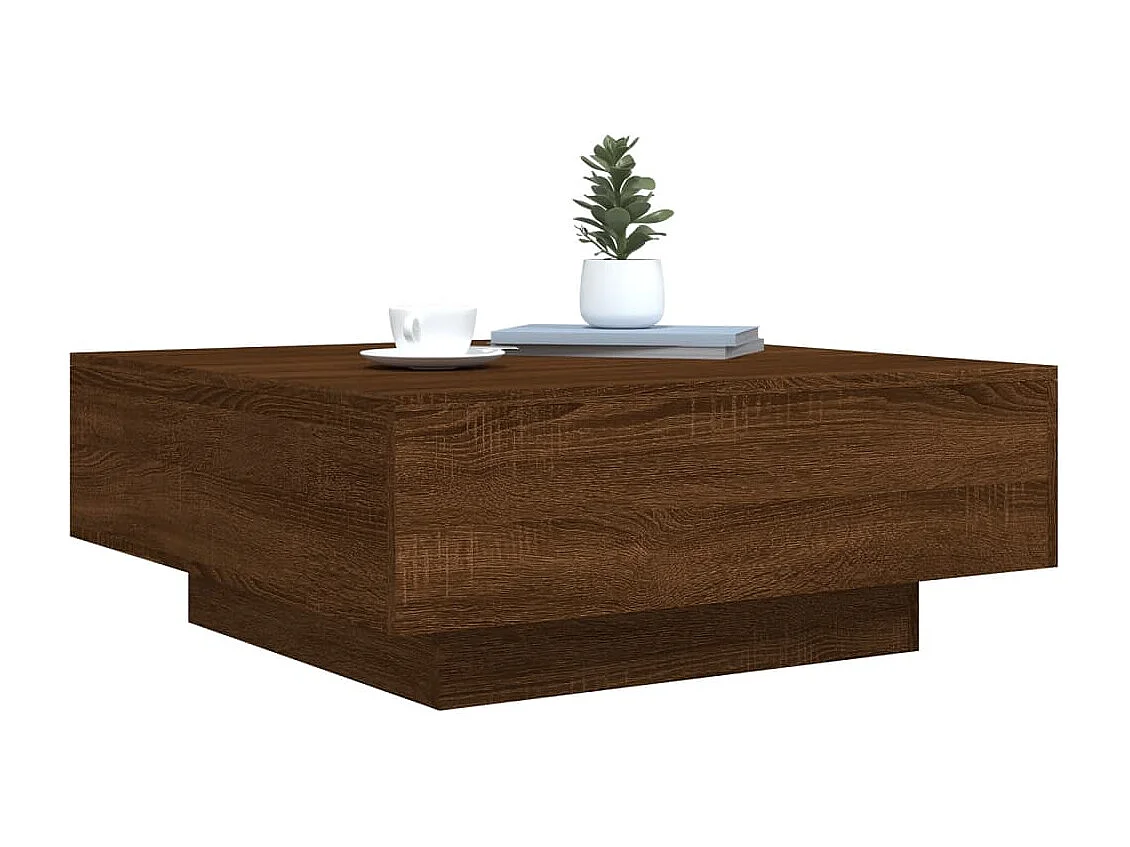 Table basse avec lumières LED chêne marron 80x80x31 cm