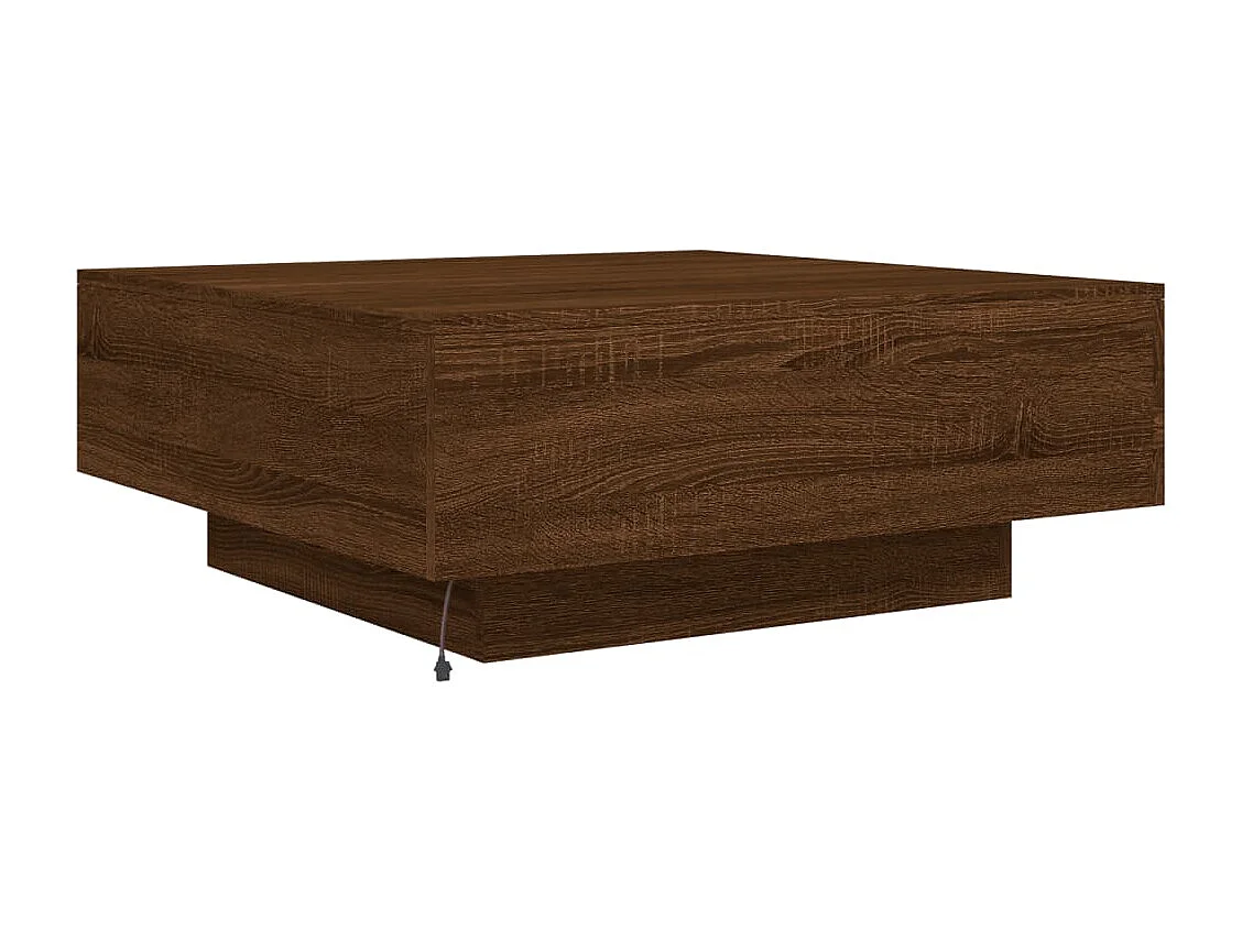 Table basse avec lumières LED chêne marron 80x80x31 cm