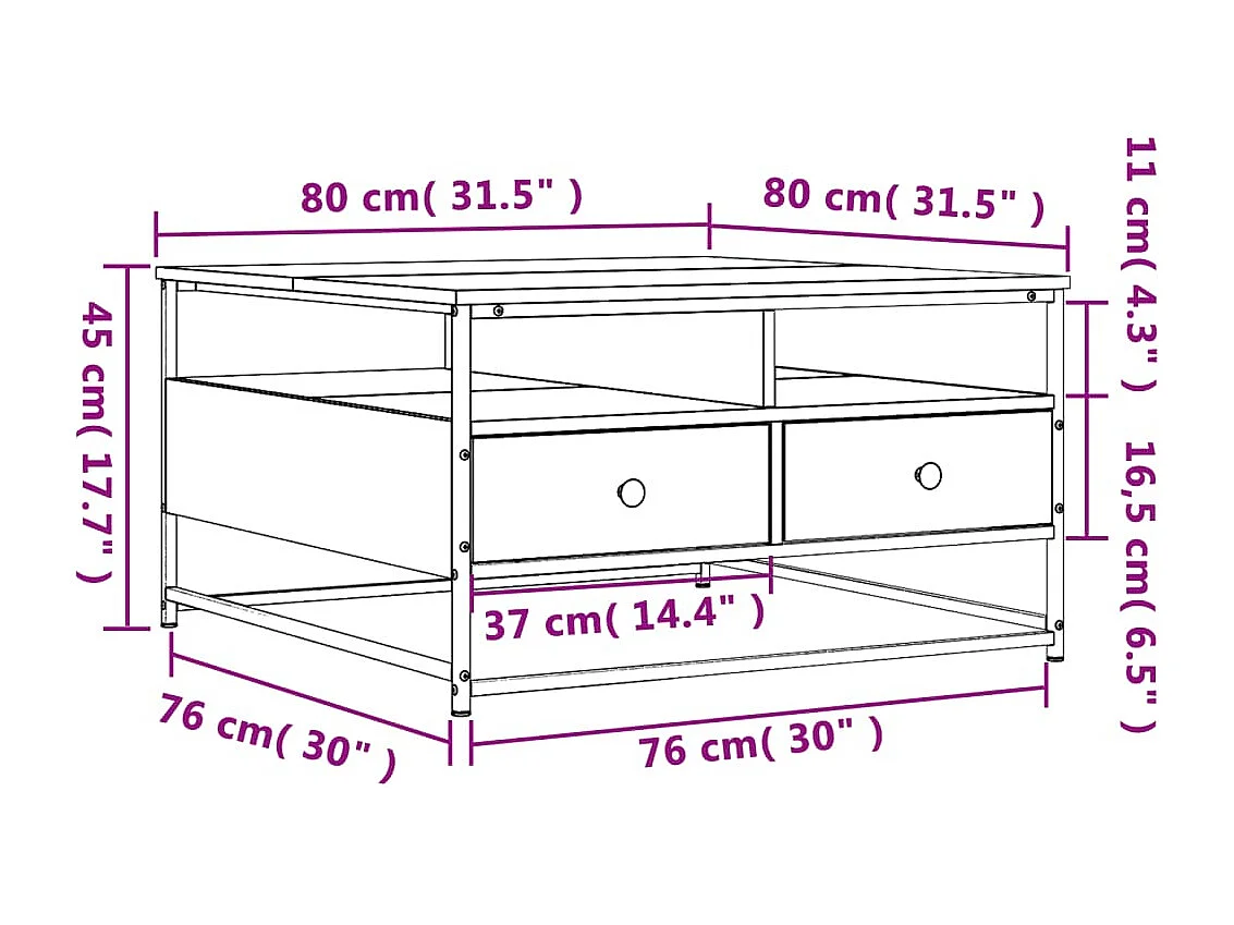 Table basse chêne marron 80x80x45 cm bois d'ingénierie