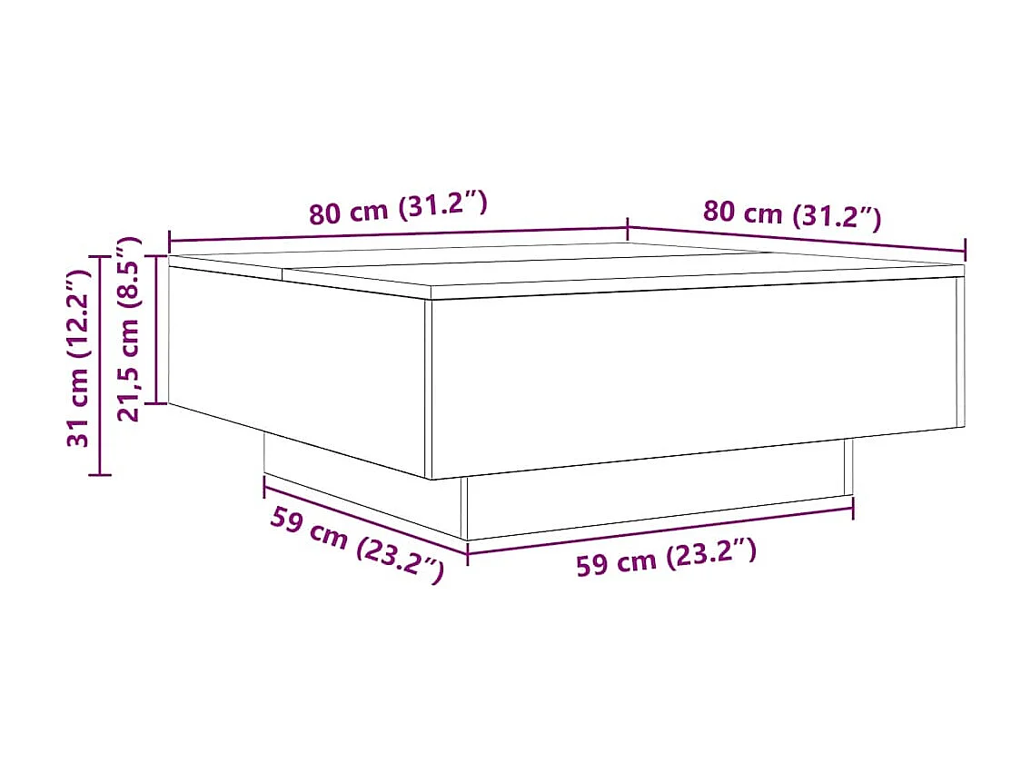 Table basse chêne sonoma 80x80x31 cm bois d'ingénierie