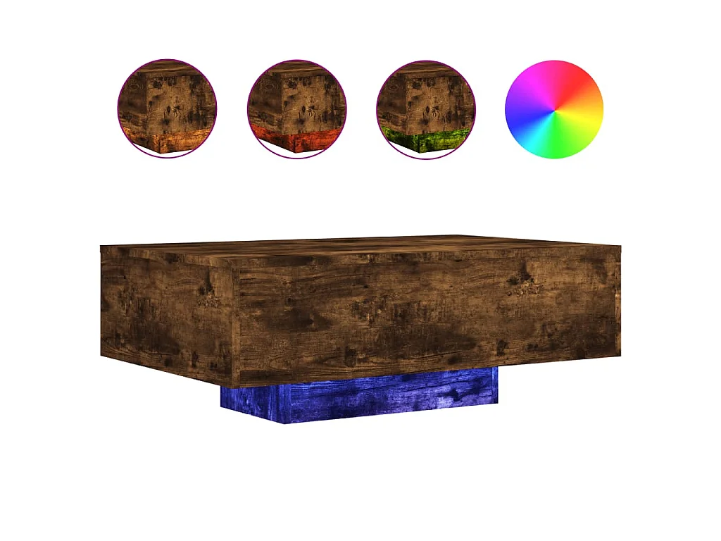 Table basse avec lumières LED chêne fumé 85x55x31 cm