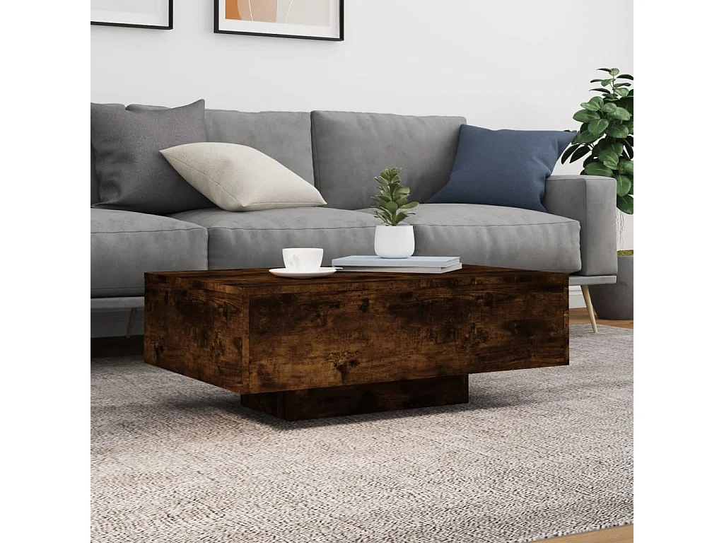 Table basse avec lumières LED chêne fumé 85x55x31 cm