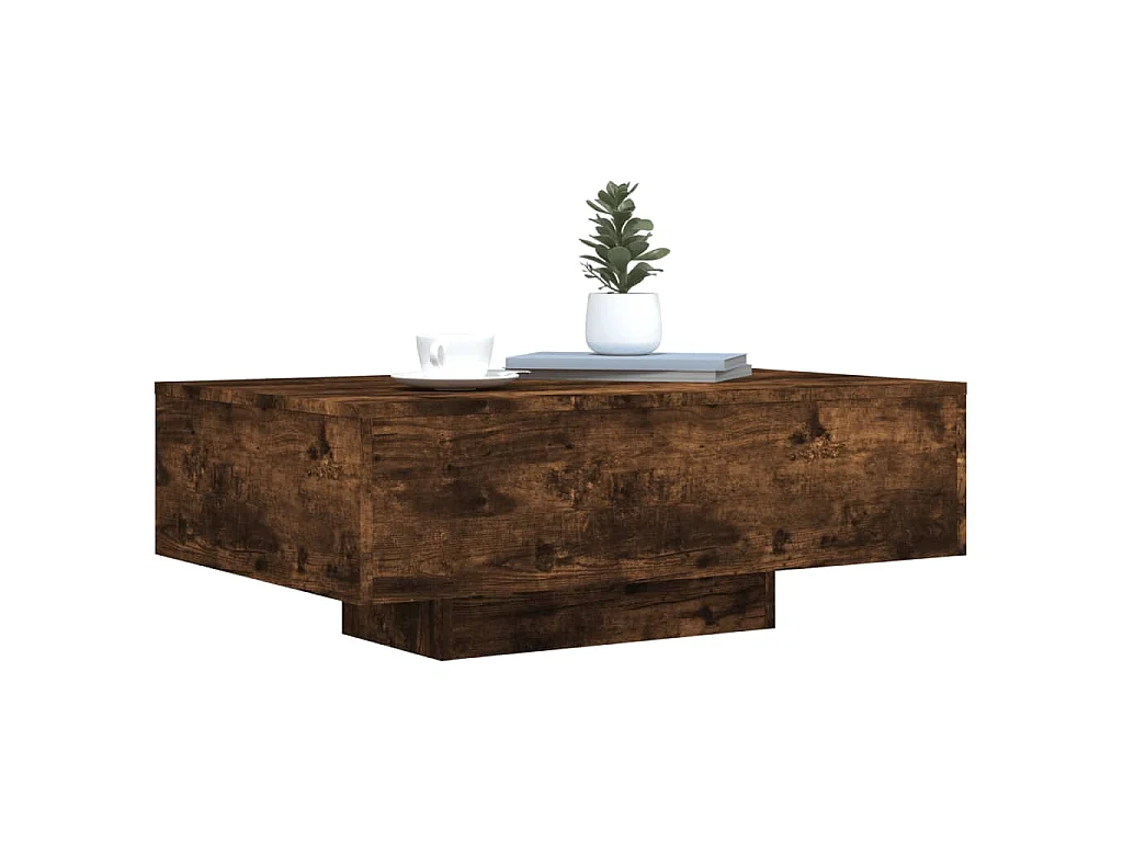 Table basse avec lumières LED chêne fumé 85x55x31 cm