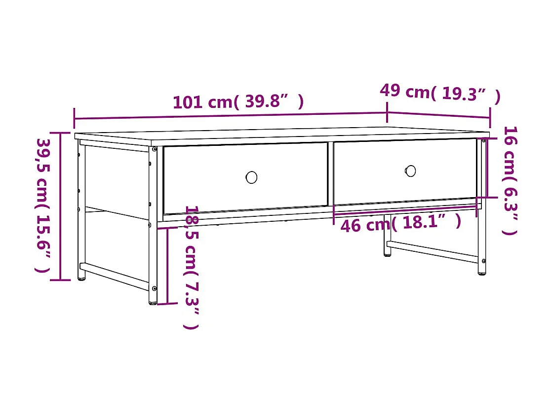 Salontafel 101x49x39,5 cm bewerkt hout gerookt eikenkleurig