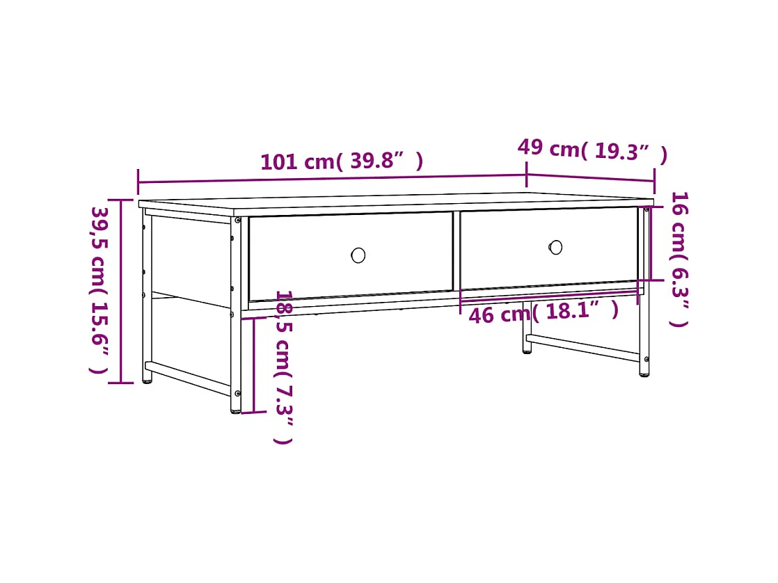 Table basse chêne fumé 101x49x39,5 cm bois d'ingénierie