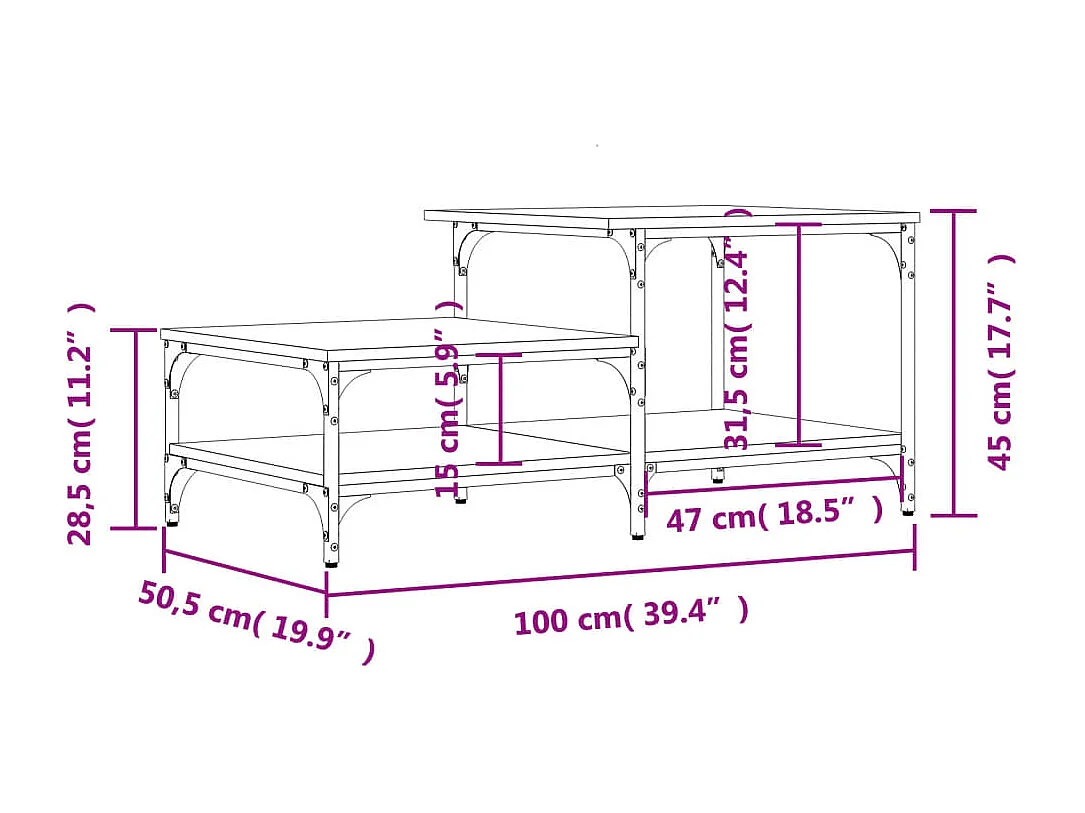 Tavolino da Salotto Rovere Fumo 100x50,5x45cm Legno Multistrato