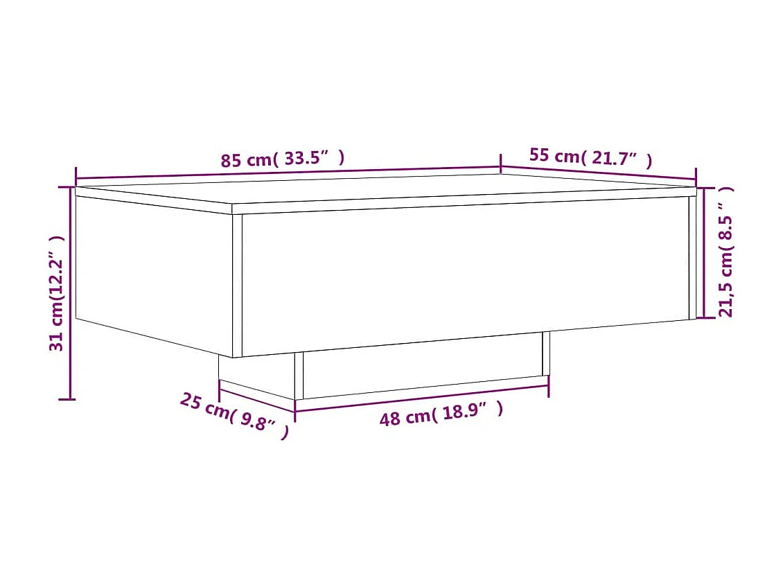 Table basse avec lumières LED gris béton 85x55x31 cm