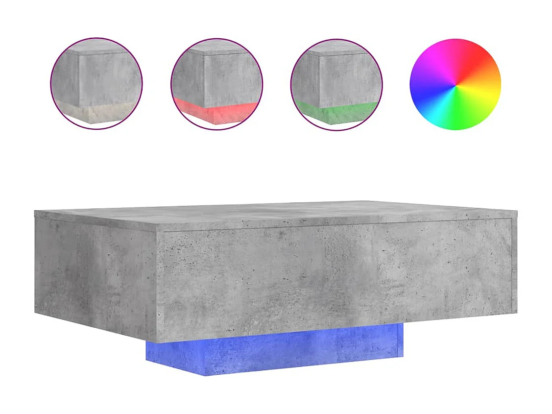 Table basse avec lumières LED gris béton 85x55x31 cm