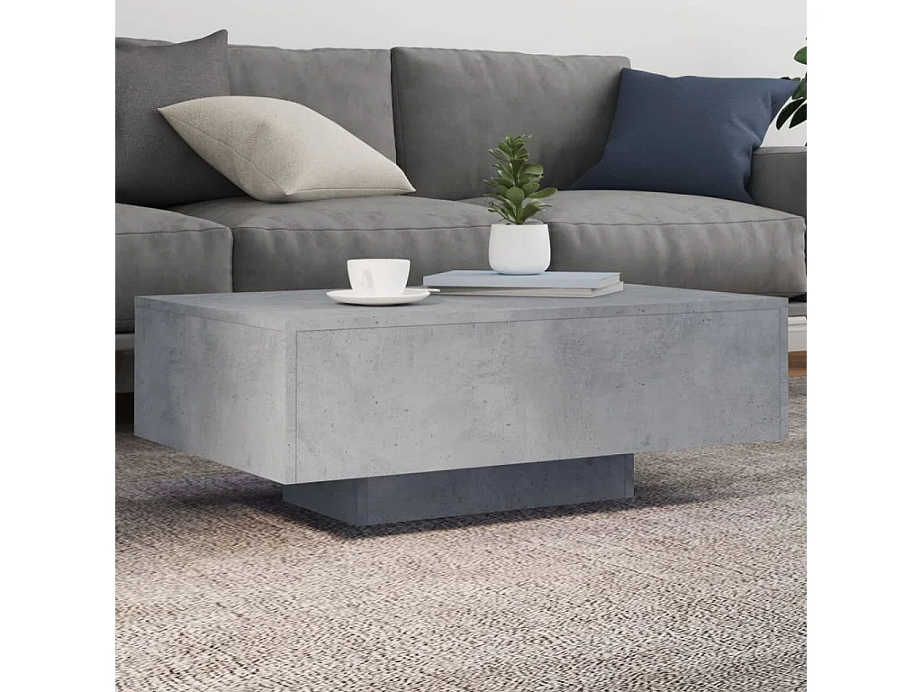 Table basse avec lumières LED gris béton 85x55x31 cm