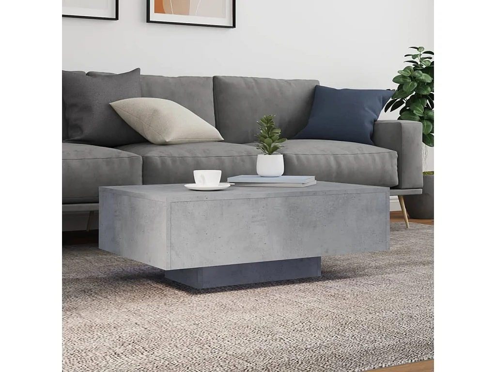 Table basse avec lumières LED gris béton 85x55x31 cm