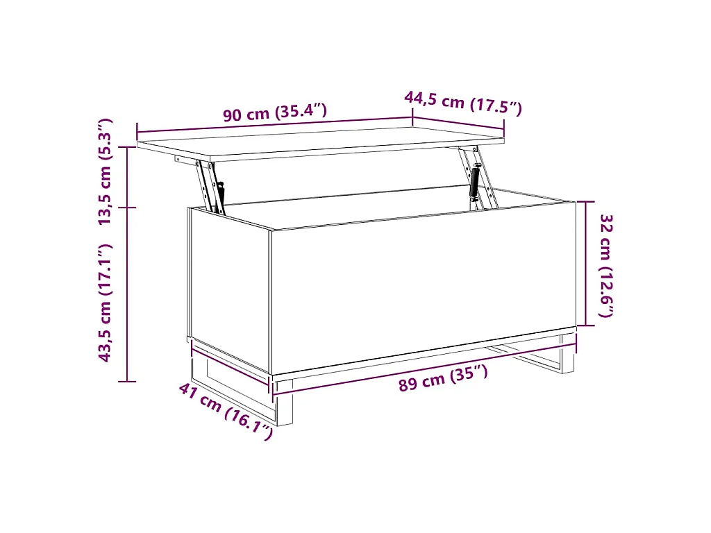 Tavolino Salotto Grigio Cemento 90x44,5x45 cm Legno Multistrato