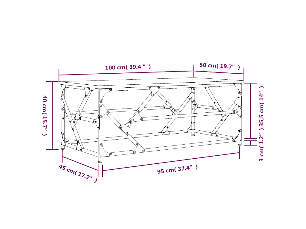 Table basse Sonoma gris 100x50x40 cm Bois d'ingénierie