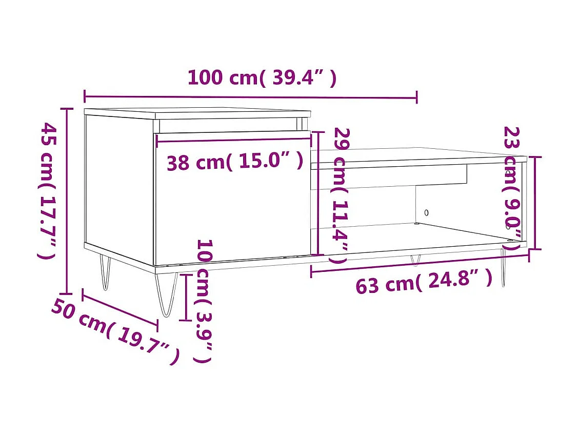 Salontafel 100x50x45 cm bewerkt hout bruineiken