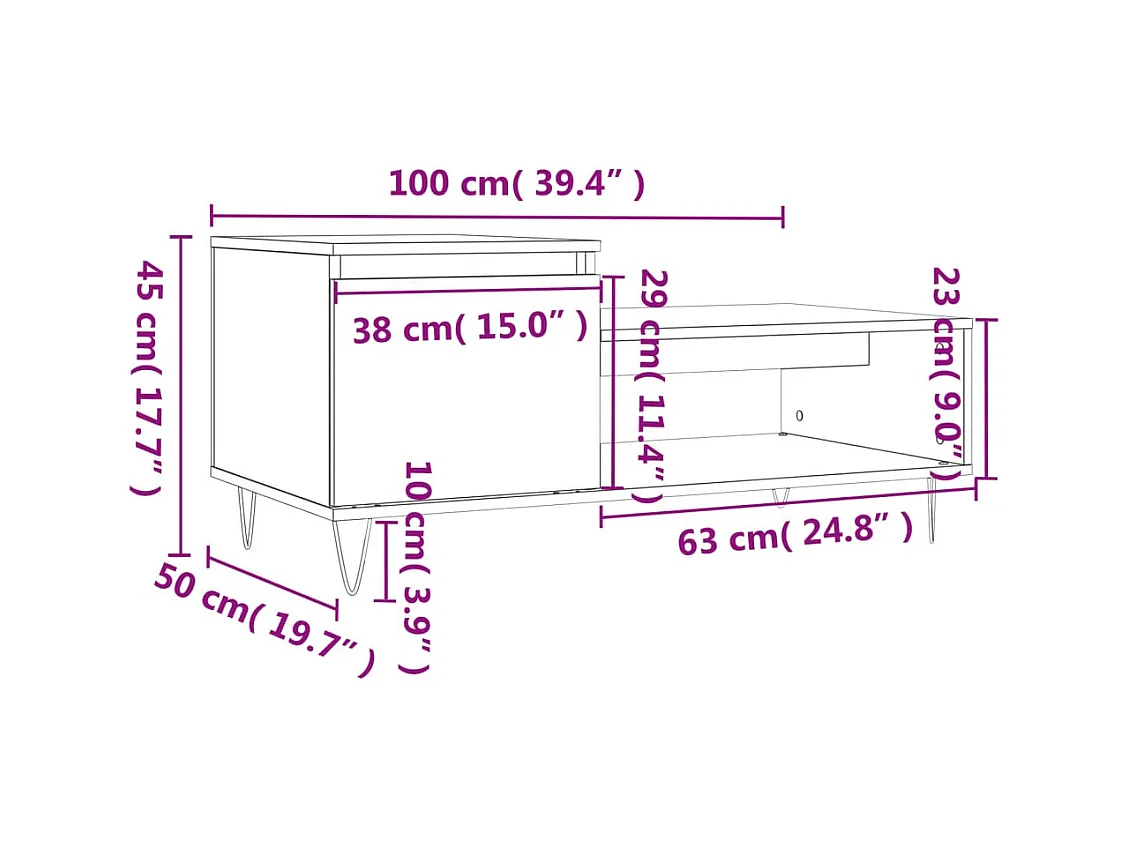 Couchtisch Braun Eichen-Optik 100x50x45 cm Holzwerkstoff