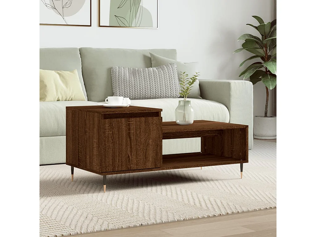 Mesa de centro madera contrachapada roble marrón 100x50x45 cm