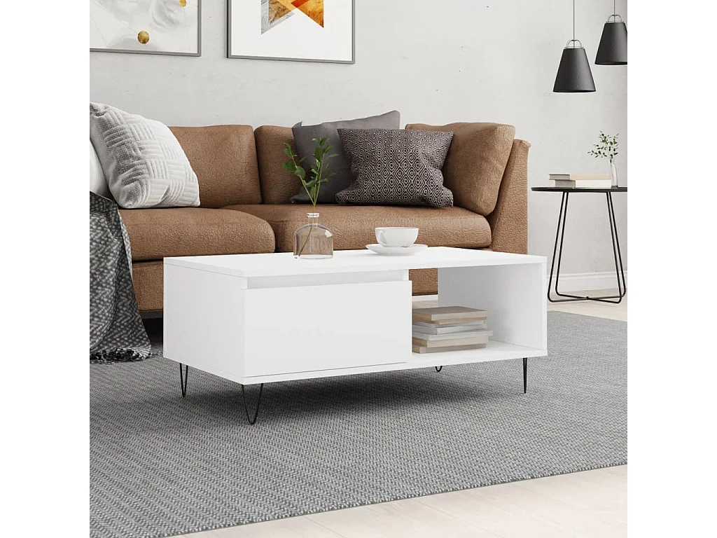 Table basse Blanc 90x50x36,5 cm Bois d'ingénierie