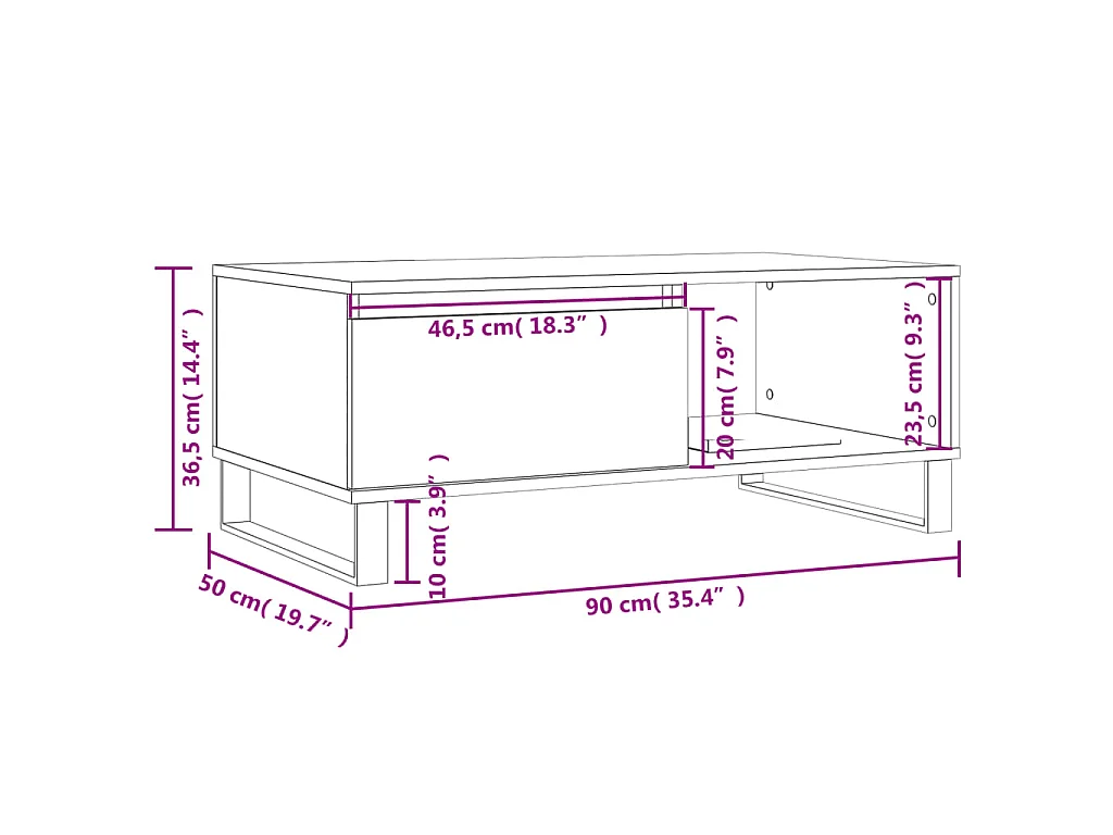 Salontafel 90x50x36,5 cm bewerkt hout grijs sonoma
