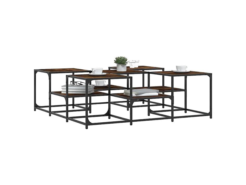 Salontafel 121x121x40 cm bewerkt hout gerookt eikenkleurig
