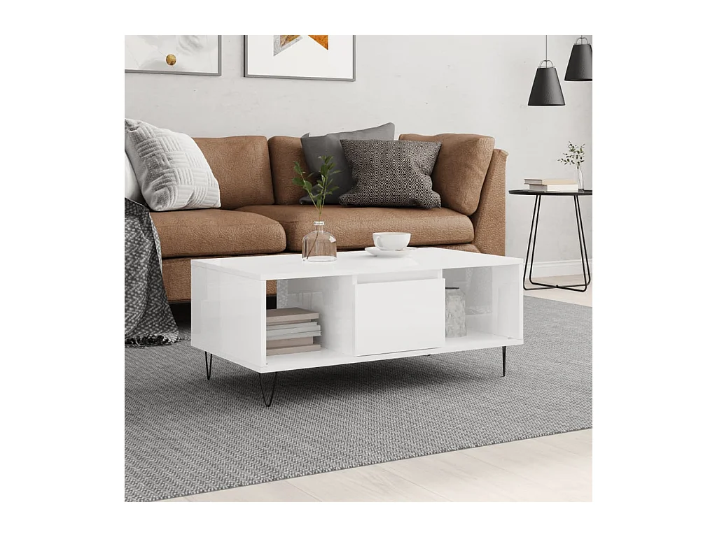 Table basse Blanc brillant 90x50x36,5 cm Bois d'ingénierie