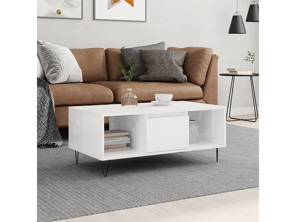 Salontafel 90x50x36,5 cm bewerkt hout hoogglans wit